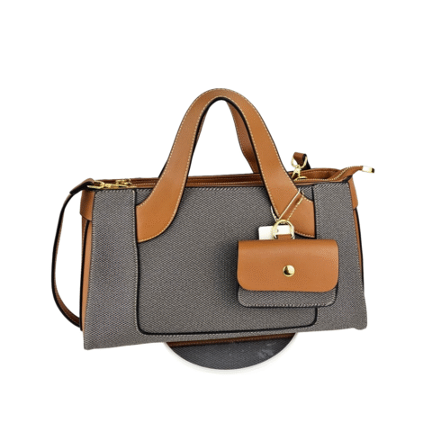 Women's top handle bag in coffee with long crossbody shoulder strap - Image 4