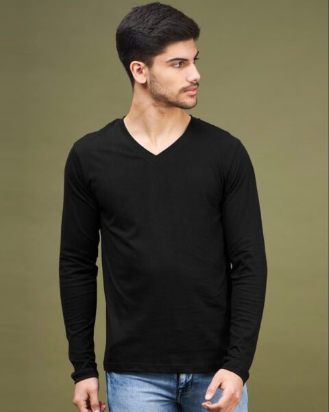 2 Pack Soulstar merk - 95% katoen / 5% elastaan Men´s V-Neck Stretch T-Shirt Long Sleeve  Wit en Zwart - Image 3