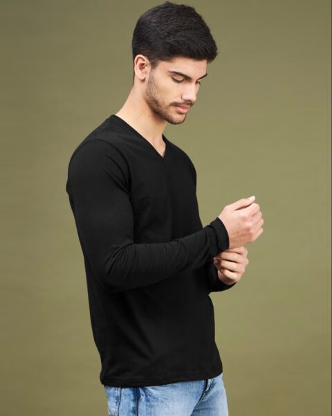 2 Pack Soulstar merk - 95% katoen / 5% elastaan Men´s V-Neck Stretch T-Shirt Long Sleeve  Wit en Zwart - Image 4