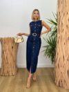 Denim Dress for Women Sleeveless Button Down Slim Fit Midi Jean Dresses