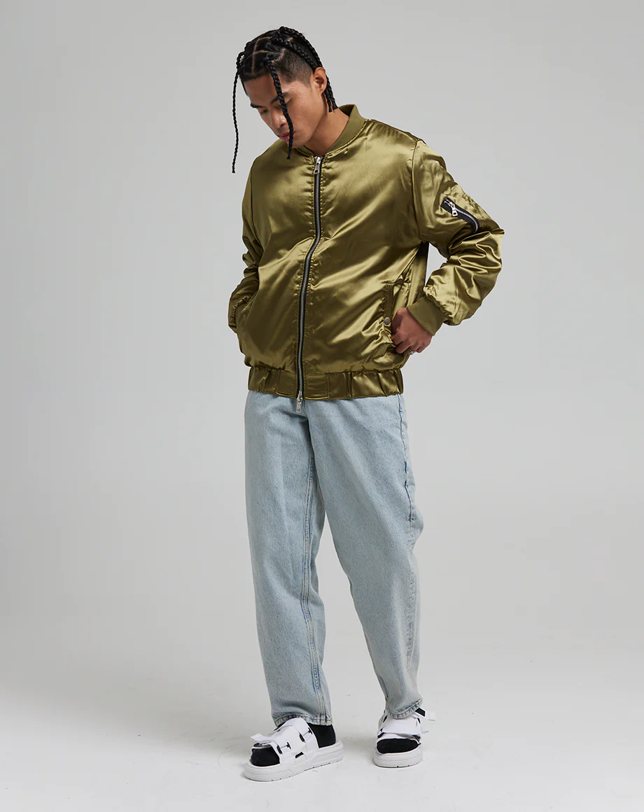 D-Struct Zacht Satin Bomber Lichtgewicht Jack Heren Khaki Maat - Image 4